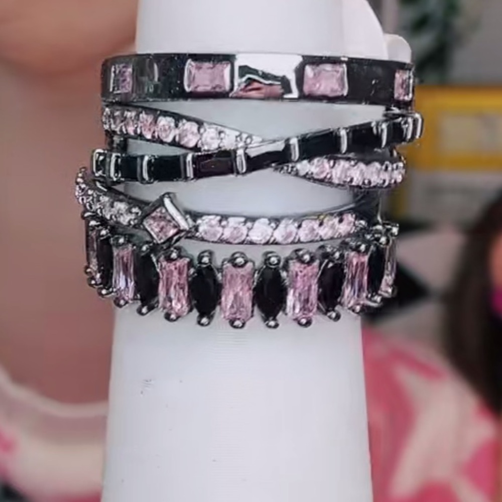 Pink and Silver Women's Ring Set